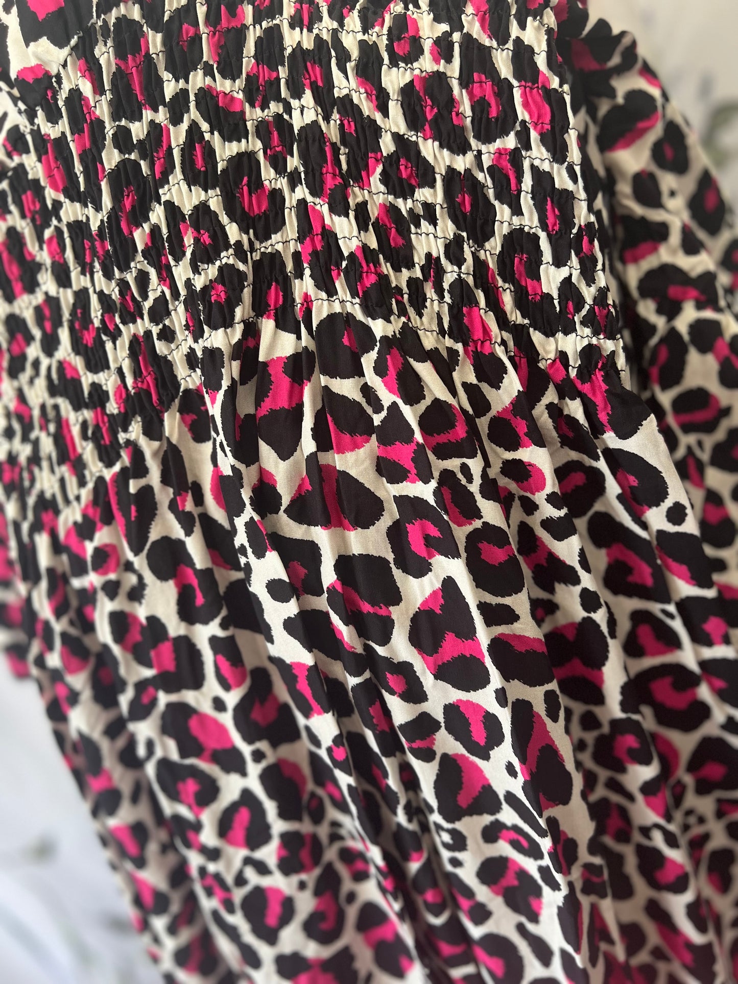 Leopard Print Shirred Dress