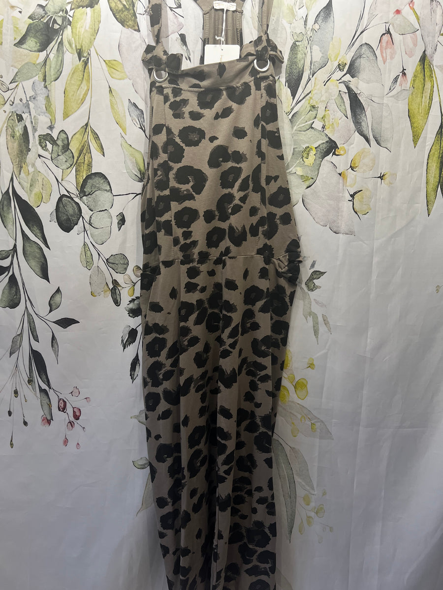 Beau Dungarees - Black/Tan Leopards