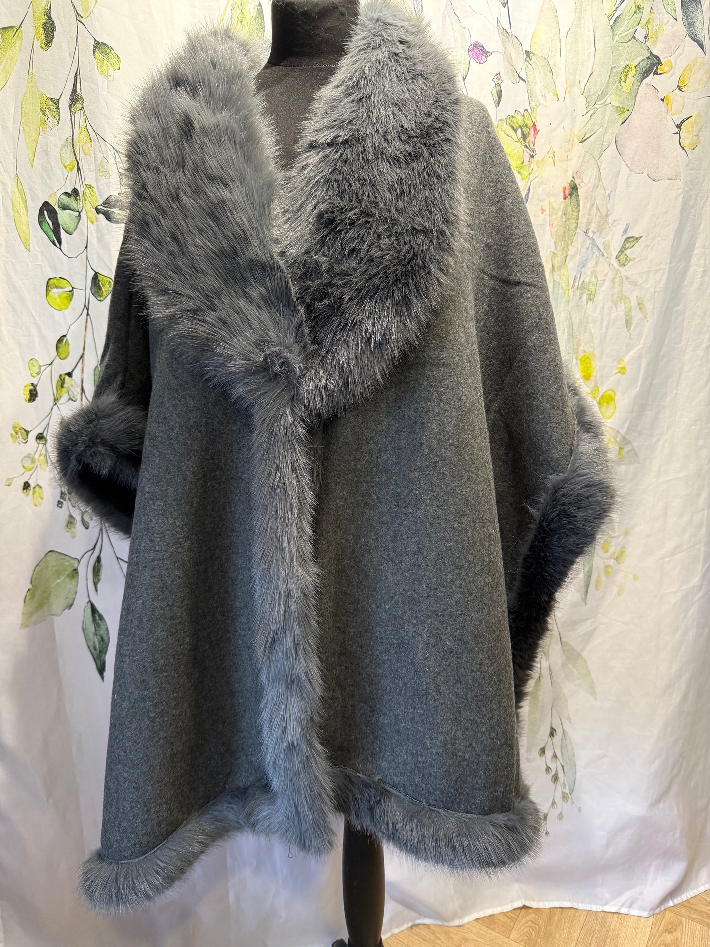 Faux Fur Trimmed Wrap