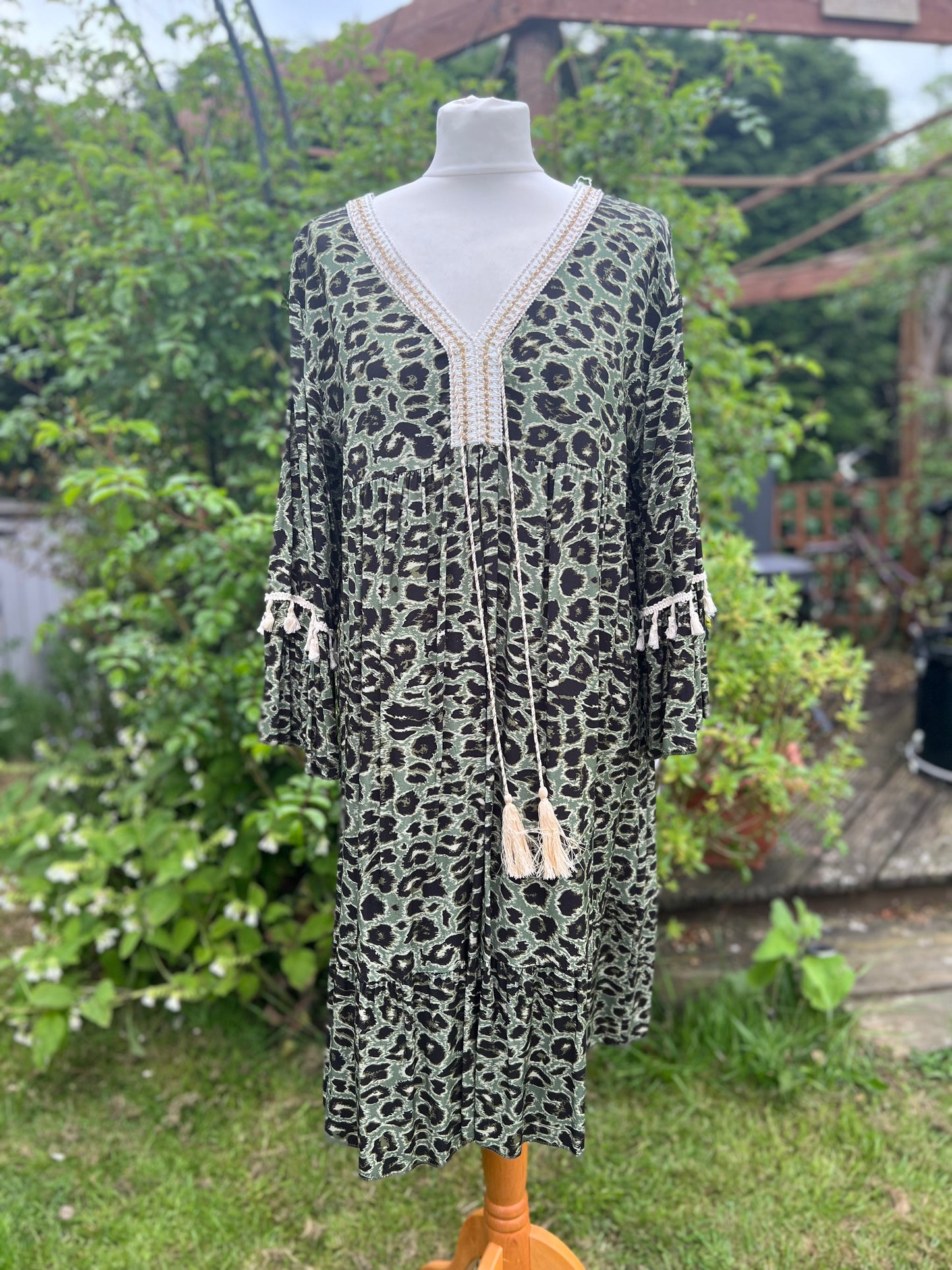 Animal Print Dress With Tassel Trim