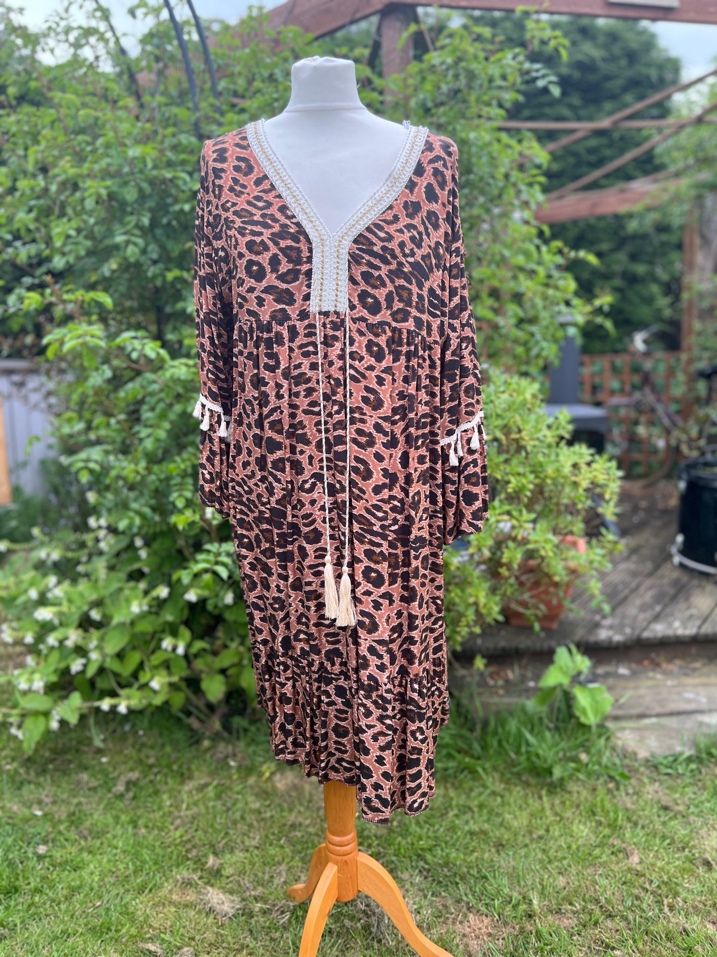 Animal Print Dress With Tassel Trim