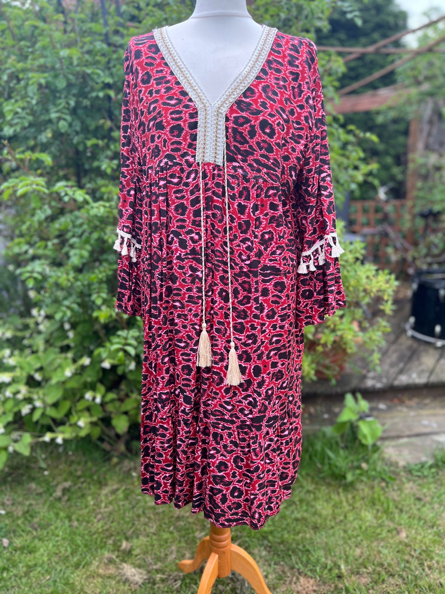 Animal Print Dress With Tassel Trim