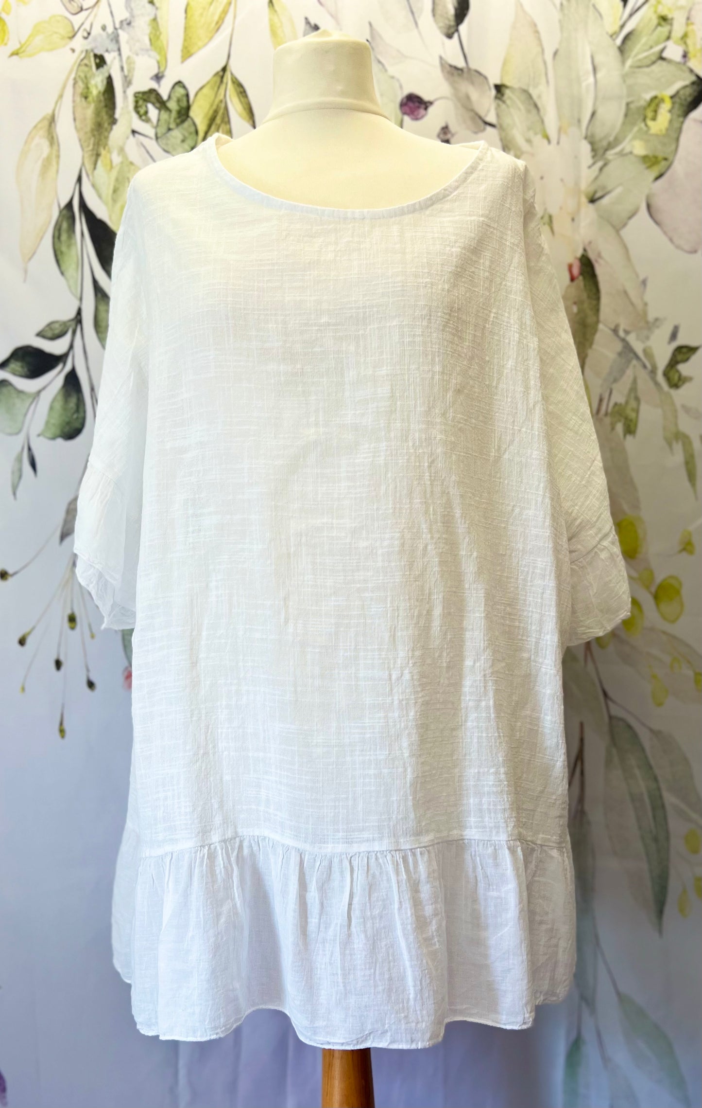 Linen Mix Frill Top