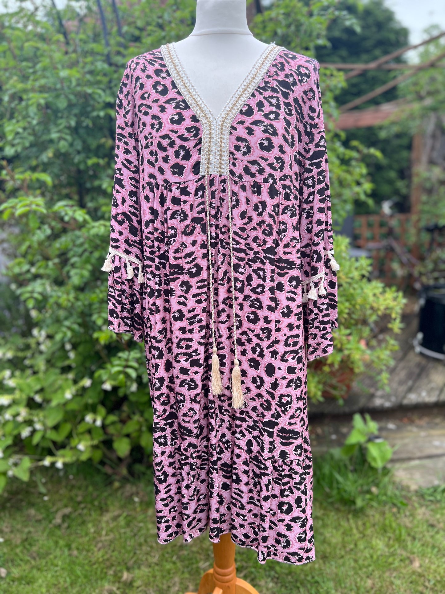 Animal Print Dress With Tassel Trim