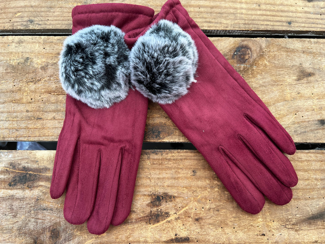 Gloves With Faux Fur Pom Pom