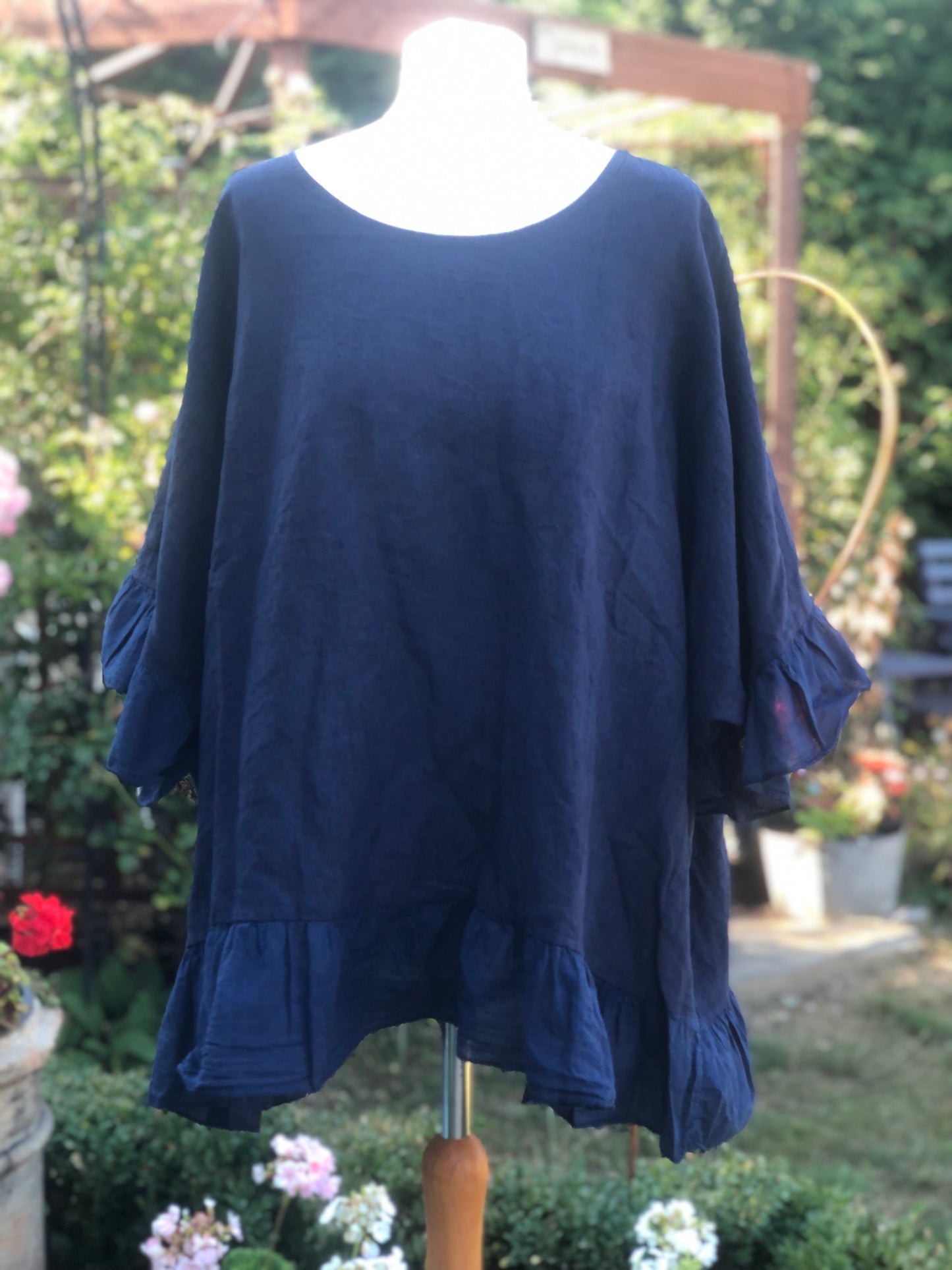 Linen Mix Frill Top