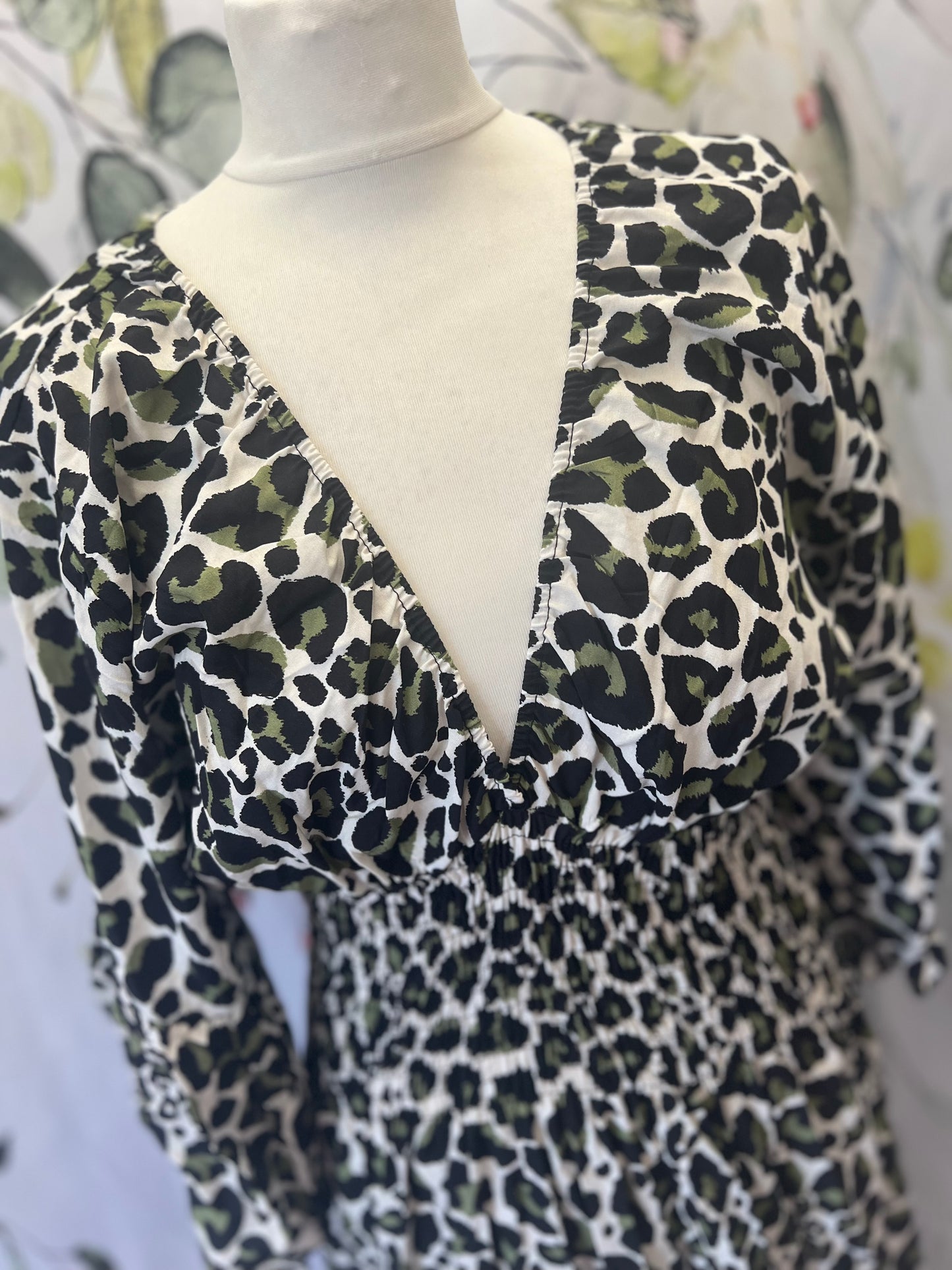 Leopard Print Shirred Dress