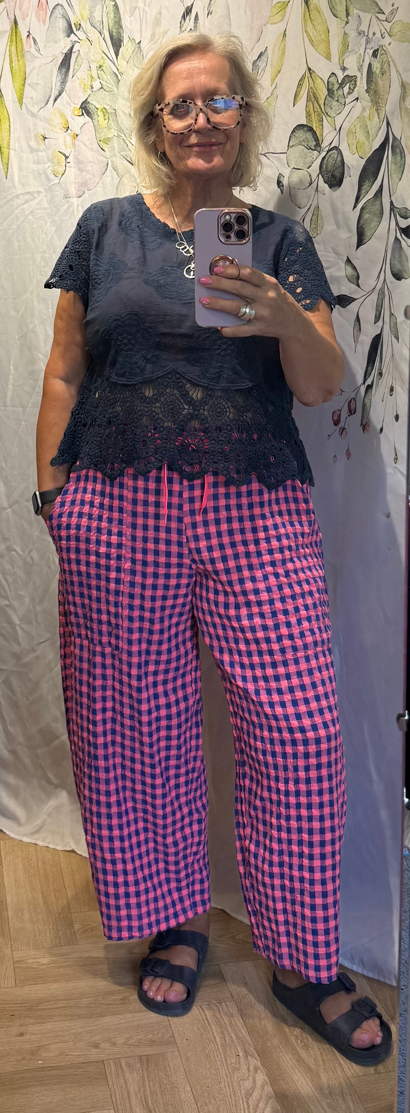 Gingham Barrel Leg Trousers