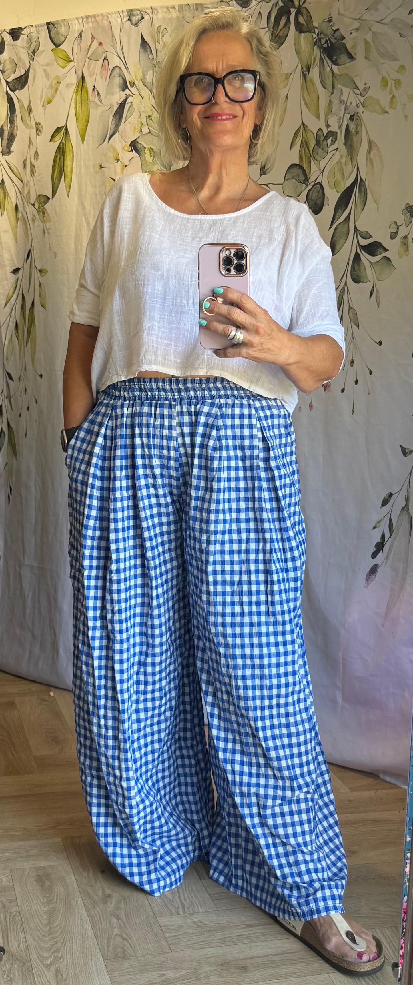Gingham Wide Leg Trousers