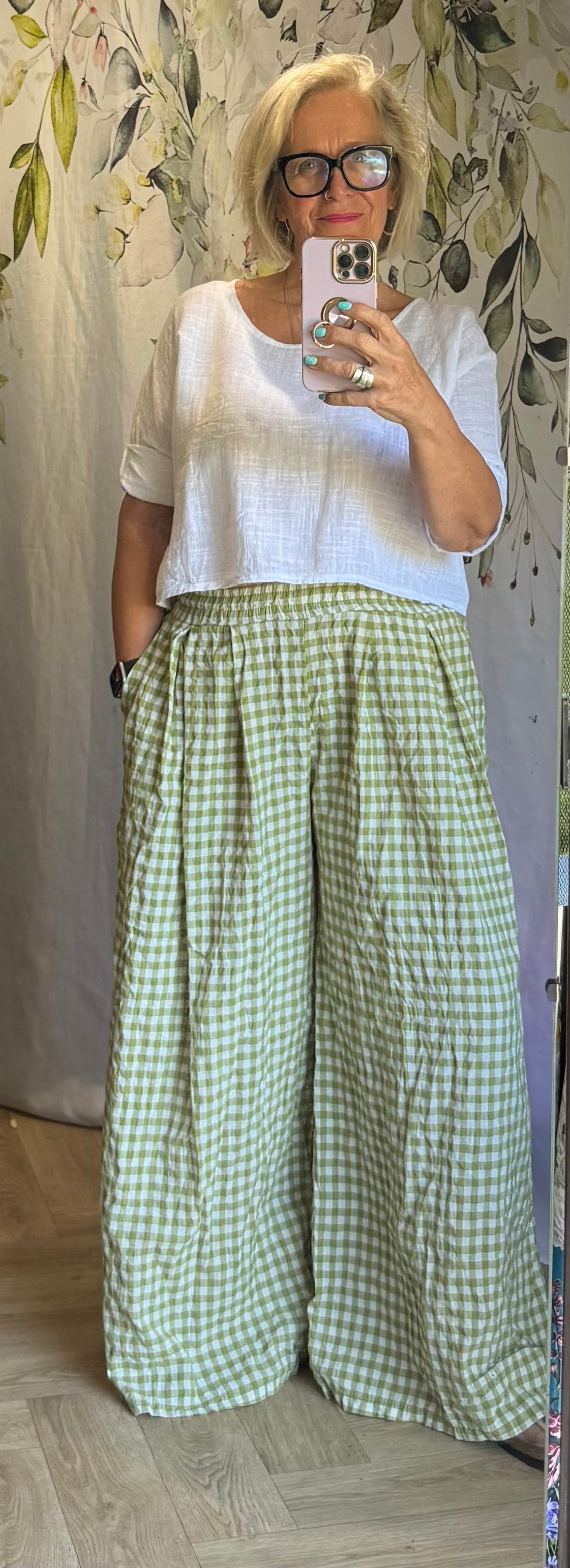 Gingham Wide Leg Trousers