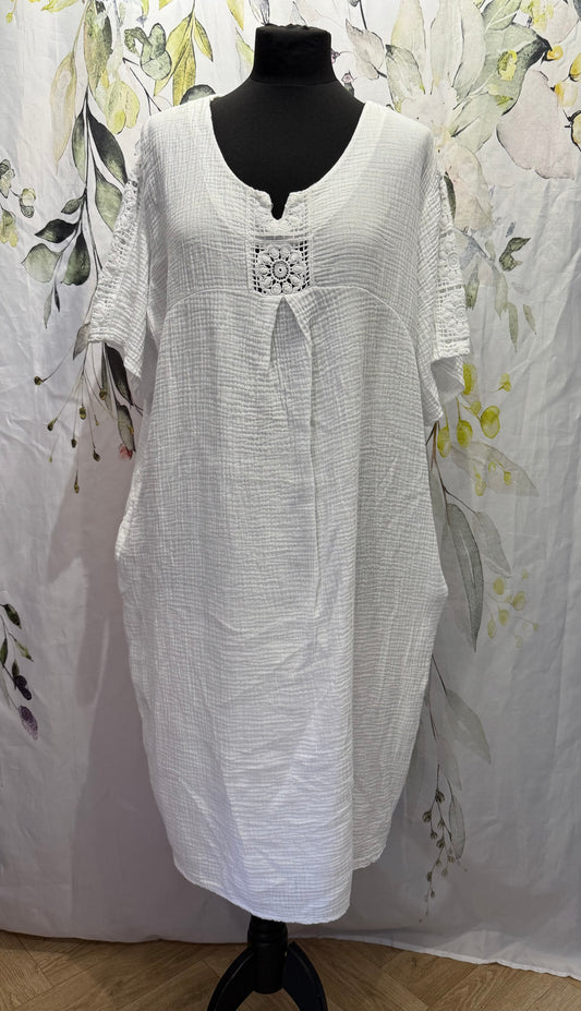 Cotton Dress With Crochet Detail