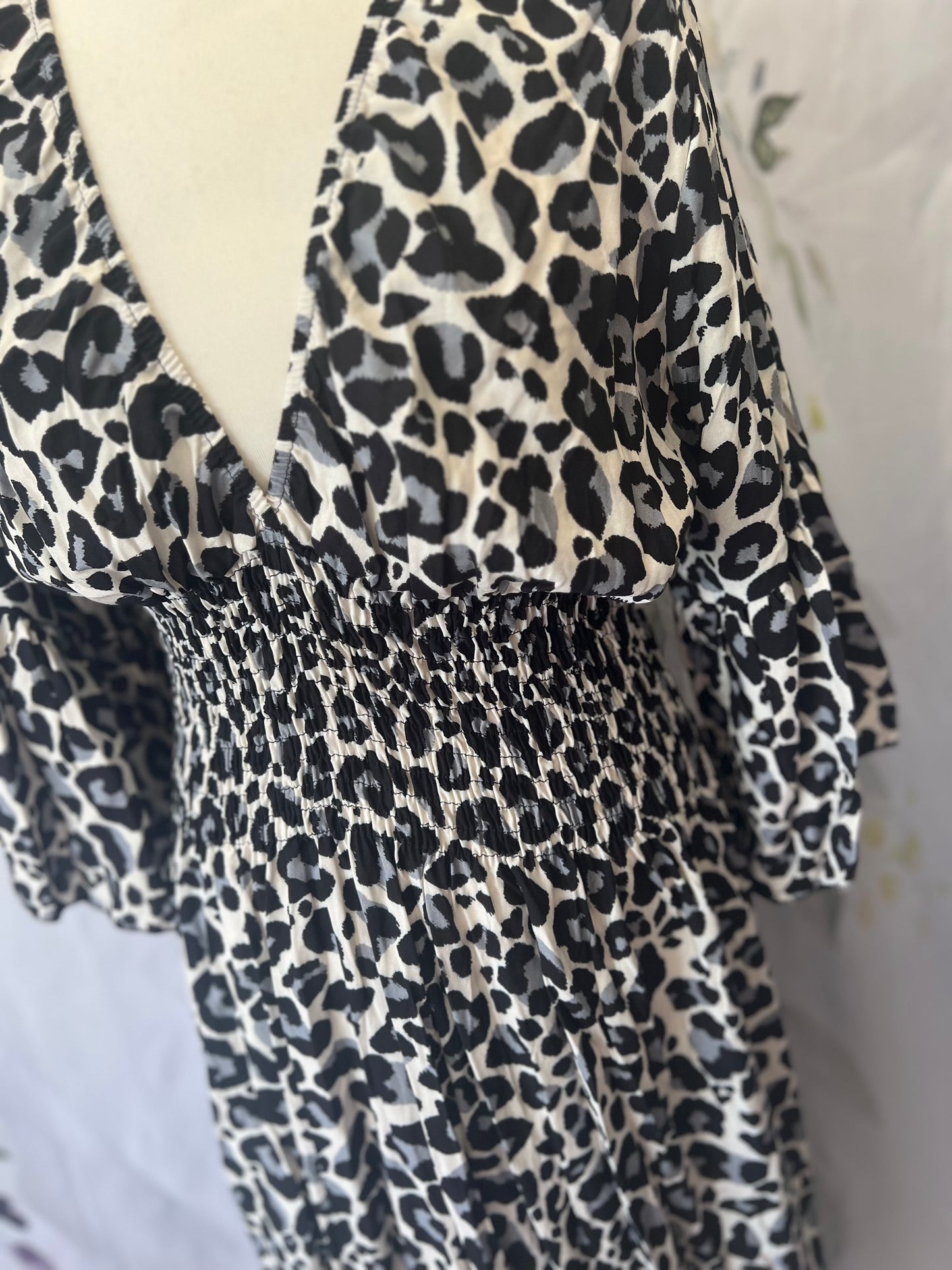 Leopard Print Shirred Dress