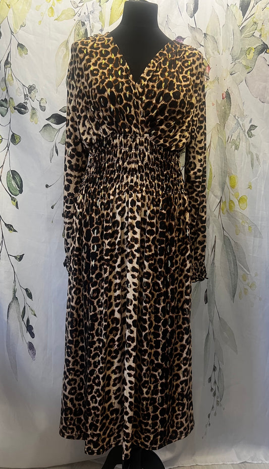 Long Sleeved Leopard-print Dress