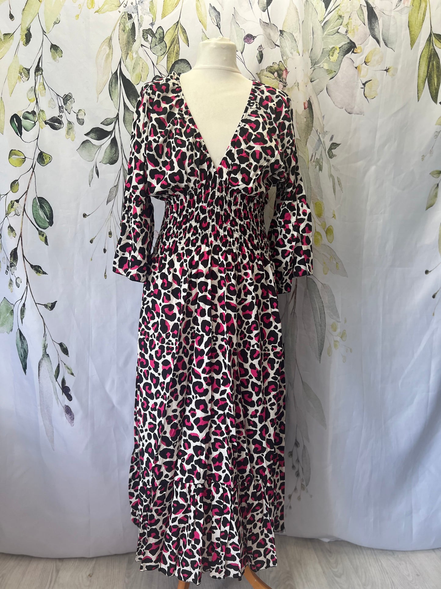 Leopard Print Shirred Dress