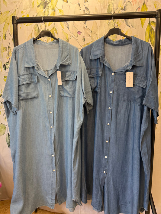 Oversized Denim Shirt Dress