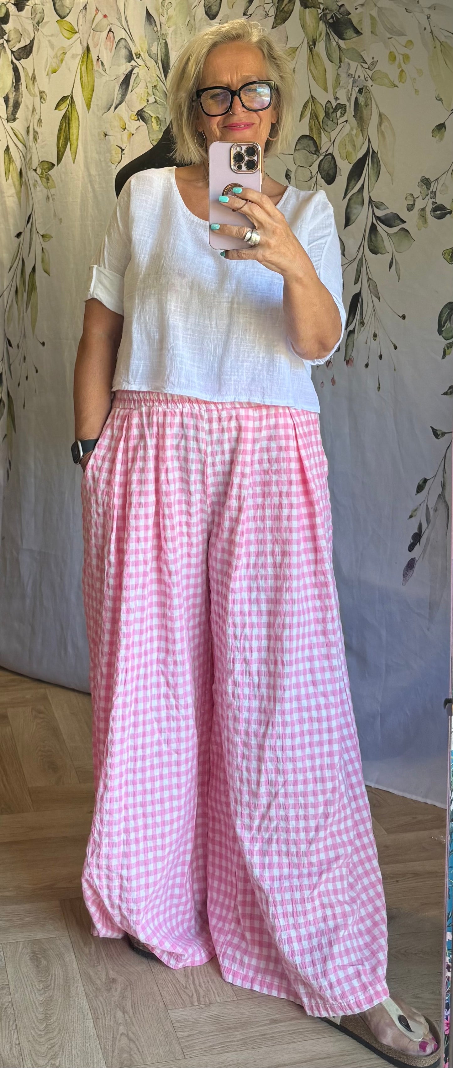 Gingham Wide Leg Trousers