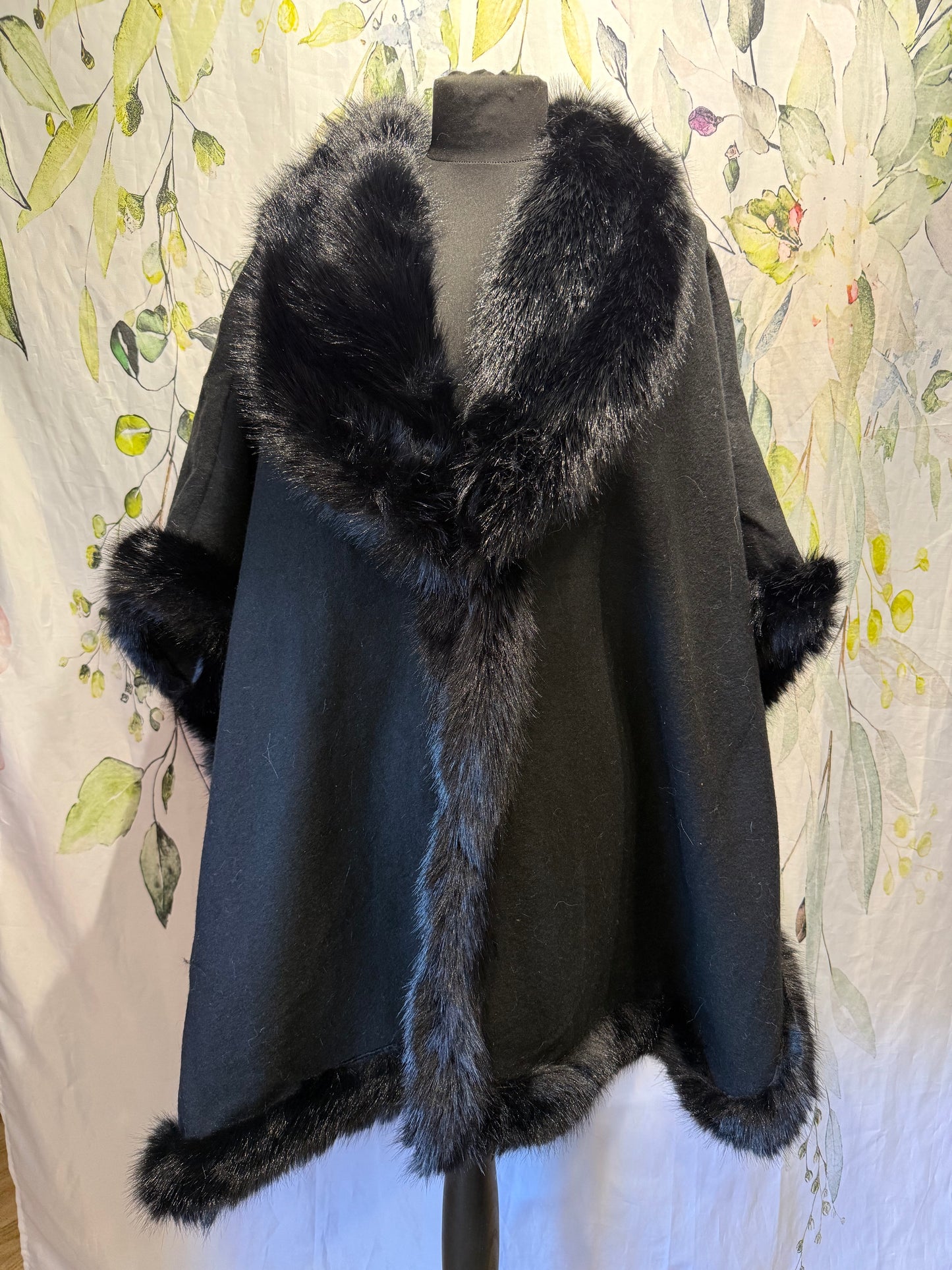 Faux Fur Trimmed Wrap
