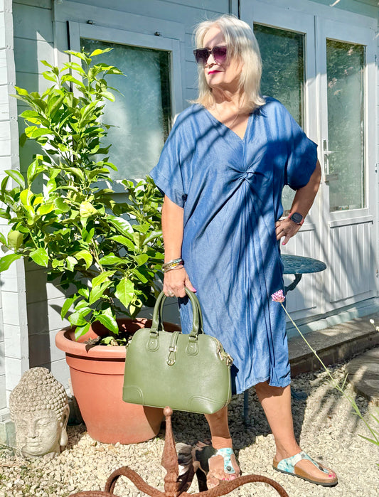 Twist Front Denim Dress