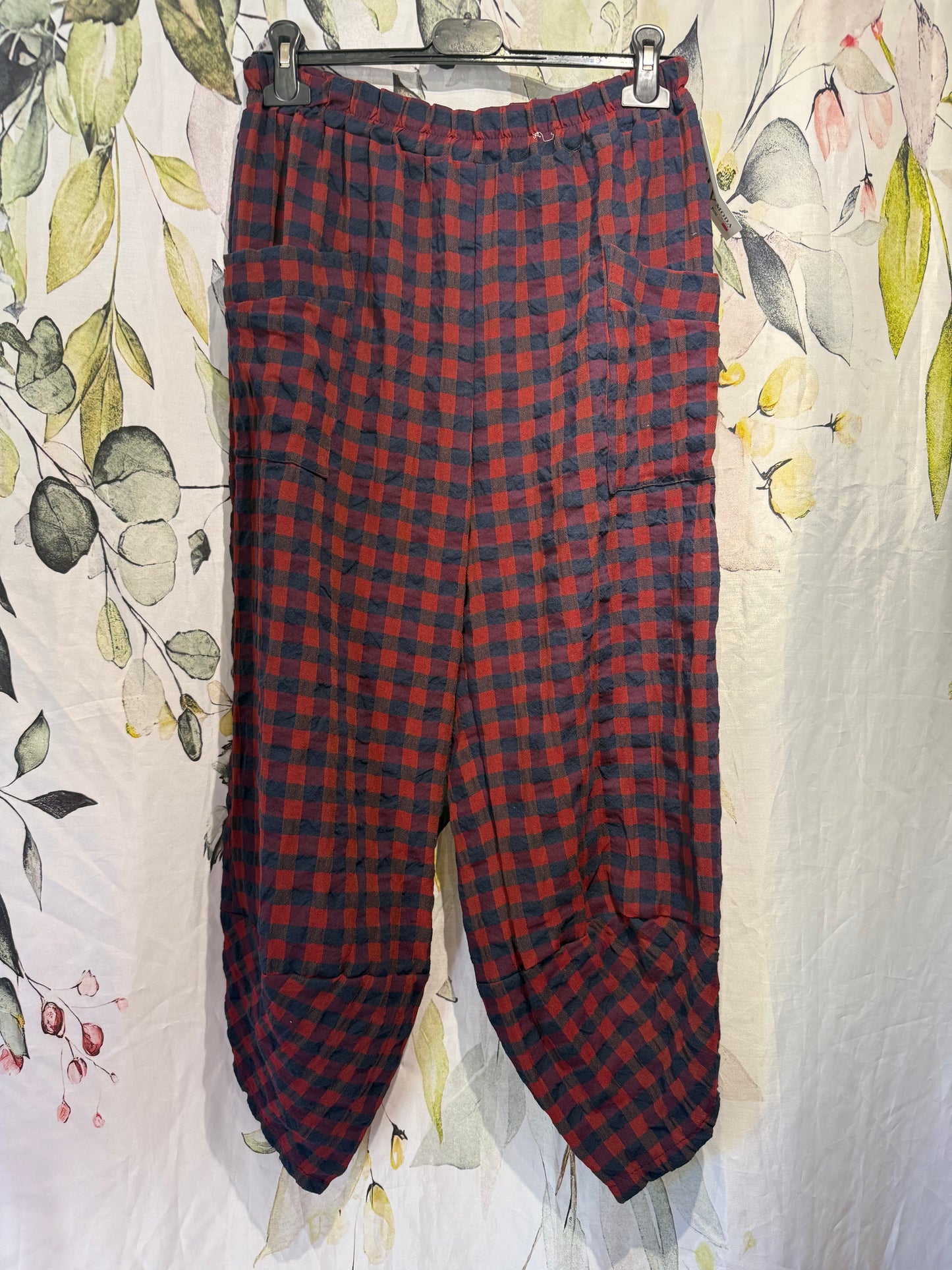 Checked Barrel Leg Trousers