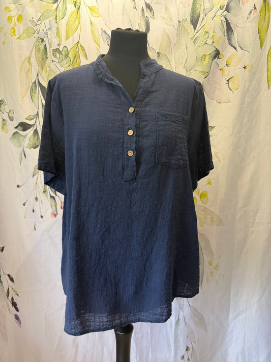 Granddad Collar Cotton Shirt