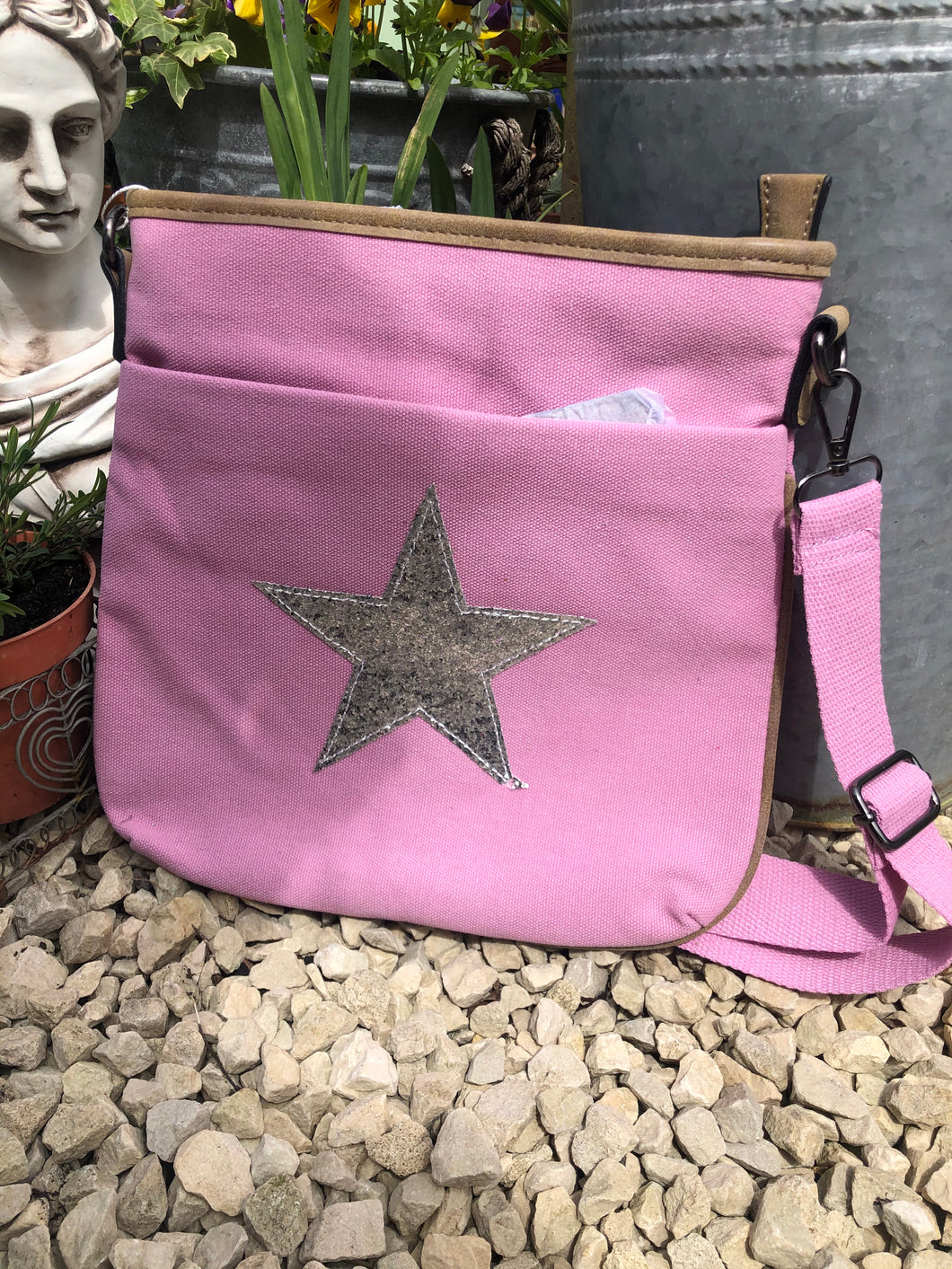 Canvas Cross Body Bag With Sparkle Star