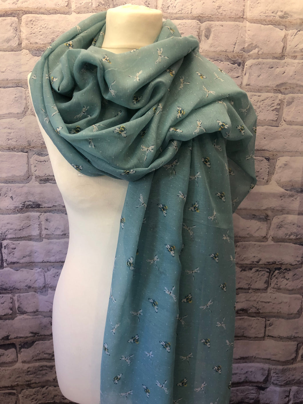 Lightweight Scarf With Bees And Dragonflies